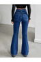 Women's Spanish Navy Blue L Stretch Fabric Flare Jean Denim Pants-1 - 3