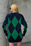 Women's Crew Neck Diamond Patterned Knitwear Sweater - 5