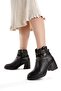 Black Genuine Leather Thick Heeled Casual Women's Boots Uldef - 4