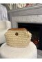 Straw Handmade Women's Handbag with Leather Detailing Cream-Brown - 7
