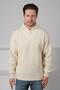 Ecru Turtleneck Zippered Corded Fabric Long Sleeve 100% Lamb Wool Men's Knitwear Sweater - 2