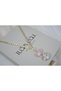 Kol182 Pink Half Moon and Oval Stone Detail Vertical Pendant Gold Women's Necklace - 62 cm + 5 cm Extension