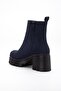 Heeled Boots Women's Platform Navy Blue Suede Flat Zippered - 5