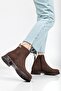 Women's Boots Brown Suede Faux Leather Rubber Sole Flat - 2