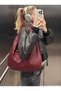 Lena Burgundy Women's Knitted Detail Large Size Shoulder and Tote Bag Daily Use Large Capacity - 2