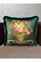 Imported Silk Velvet Tasseled Damask Pattern Green Color Throw Pillow Cover 43X43Cm (Double-Sided) - 2