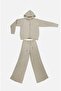 Girls' Hooded Zip-Up Set, Light Beige, 6/14 Years - 2