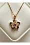 Gold Purple Flower Model Steel Necklace - 2