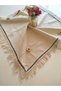 Natural Handcrafted Rose Embroidered Antique Worked Authentic Vintage Guipure Organic Fringed Tablecloth - 8