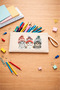 Cute Cat Wearing a Beret Printed Zippered Cloth Pen Holder - 2