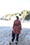 Burkini Zippered Geometric Patterned Hijab Swimsuit Set of 4 with Bonnet and Bag - 6