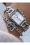 Chain Model (Additional Link) Stylish Box, Silver Color Steel Cord, Women's Wristwatch+Bracelet - 5