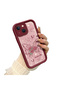 iPhone 15 Plus Compatible Rose Butterfly Patterned Burgundy Silicone Shockproof Case - 4