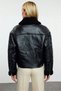 Women Shirt Collar Long Sleeve Faux Leather Biker Jacket Thick Fit Functional Durable Aesthetic - 6