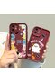 iPhone 14 Compatible Flexible Silicone Protection Burgundy Color Cartoon Case - 7