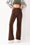 Women's Brown Wide Leg Modal Fabric Leggings Pants Soft Texture Stylish Stretch Fabric Front Ruched - 4