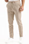 Men's Sand Beige Stretch Fabric Jogger Pants Dobby Elastic Waist Stretch Fabric Casual Regular Fit Trousers - 3