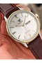 Brown Leather Cord, Steel Yellow Case, Men's Wristwatch with Calendar with Bracelet Gift - 3