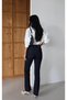 High Waist Tassel Detailed Dark Navy Blue Jean Trousers - 4