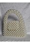 Women's White Pearl Handmade Evening Dress & Shoulder Bag - Special Design - 5