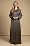 Womens Abaya Long Sleeve Maxi Modest V-neck Quality Fabric Embosed Floral Muslim Arabic Abaya