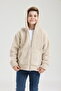 Boy's Plush Thick Textured Welsoft Winter Kangru Pocket Hooded Zipper Sweatshirt Cardigan - 6
