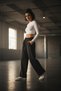 Women's Black 100% Cotton Wide Leg High Waist Trousers - 2