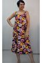 Navy Blue Yellow Pink Burgundy Floral Patterned Front and Back Gathered Strap Combed Viscose Dress - 6