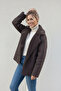 Brown Plush Lined Faux Leather O Oversized Thick Coat
