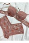 Women's Padded and Supported Floral Patterned Brown Boxer Type Underwear Set