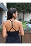 Women's black deep v-neck backless combed cotton bodysuit - 2