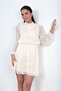 Women's Collar Lace-Up Lined Elastic Waist Chiffon Satin Short Dress