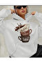 Coffee Printed white Hooded sweatshirt