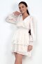 Women's Double-Breasted Collar Lined Waist Pleated Layered Sten Chiffon Short Dress