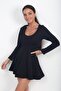 Women's U-Neck Multi-Piece Long Sleeve Short Dress - 2