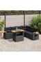 6 Piece Garden Sofa Set with Cushions Black Poly Rattan Acacia