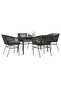 5 Piece Garden Dining Set with Cushions Black Poly Rattan Glass