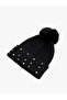 Stone Detailed Pompom Folded Knitted Beanie - 2