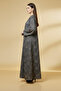 Unique Jacquard Texture Modern Long Sleeve V-neck Button Closure Women Fashion Arabic Muslim Abaya - 3