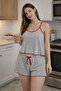 Women's Suspender Corded Fabric Shorts Pajama Set – Light Gray