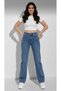 Women's Medium Blue Super High Waist Loose Stretch Fabric Baggy Leg Denim Jeans Pants - 2