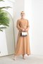 Pearl Detailed Belted Hijab Full Length Dress Mink - 4
