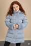 Girls' Puffer Jacket Fur-Trimmed Ice Blue Pearlescent Shimmery Removable Hooded Zipper