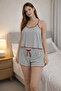 Women's Suspender Corded Fabric Shorts Pajama Set – Light Gray - 4
