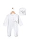 Newborn Baby Corded Fabric Jumpsuit & Hat Set with Cat Figure – 100% Cotton - 2