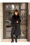 Detachable Fur Detail Cashmere Coat -Black