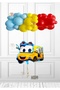 Blue - Red - Yellow Balloon - Cute Bus Foil Balloon - Bus Themed Birthday and Celebration Set - 2