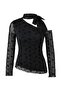 Siyah Çiçekli Fitted/Vücuda Oturan Asimetrik Yaka Uzun Kollu Kuşaklı Tül Örme Bluz TWOAW26BZ00346 - 6