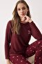Bordo Kurdele/Fiyonklu Yumuşak Waffle Örme Pijama Takımı THMAW26PT00187 - 2
