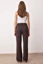 Koyu Kahverengi  Kemer Detaylı Wide Leg/Geniş Paça Dokuma Pantolon TWOAW24PL00341 - 4